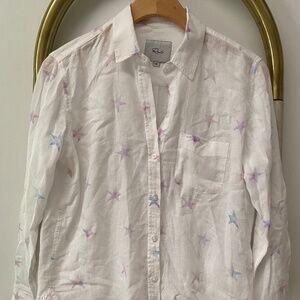 Rails Womens Charli Tie Dye Stars White Linen Blend Shirt Blouse Top Size XS